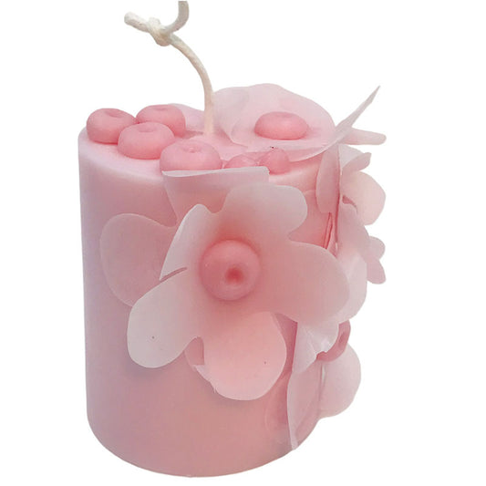 Handmade Flower Pillar Candle Stress Relieving Candle Decorative Floral Soy Wax Beewax, Valentine's Day, Mother's Day